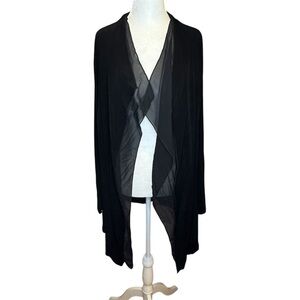 Chico’s Travelers Size 4 Solid Black Open Front Sheer Drape Waterfall Cardigan